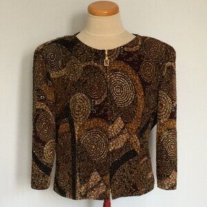 Joseph Ribkoff Trends Jacket Sz 18 Multicolor Mosaic Artsy Print Zip 3/4 Sleeve